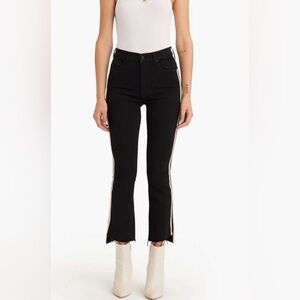 MOTHER Insider Striped Crop Frayed Hem Black Jeans (Size 27, Black Striped)